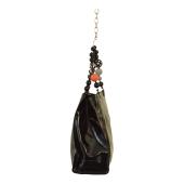 Roberta Gandolfi Black Patent Leather Beaded Top Handles Handbag Zipper Bag