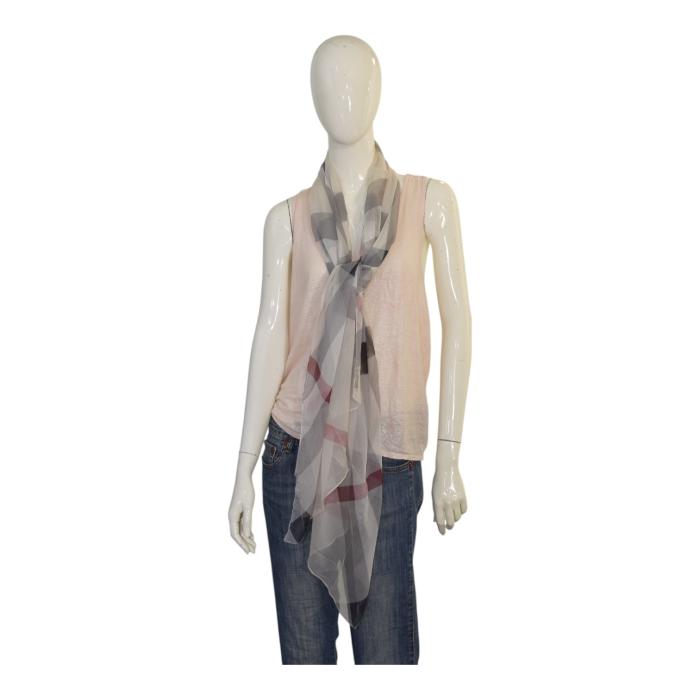 Burberry Signature Check Print Sheer Long Rectangle Scarf Wrap Foulard