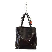 Roberta Gandolfi Black Patent Leather Beaded Top Handles Handbag Zipper Bag