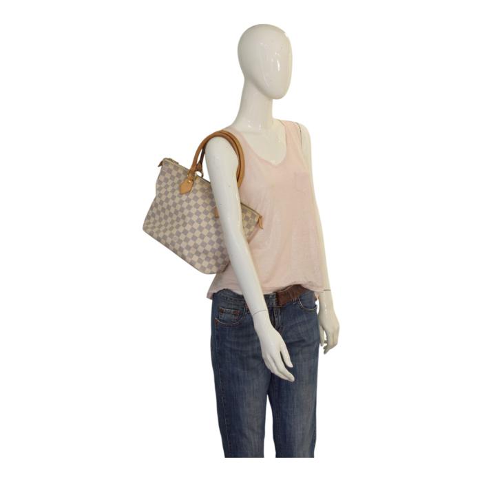 LOUIS VUITTON Damier Azur Canvas Saleya PM Tote Vintage Bag Vachetta leather