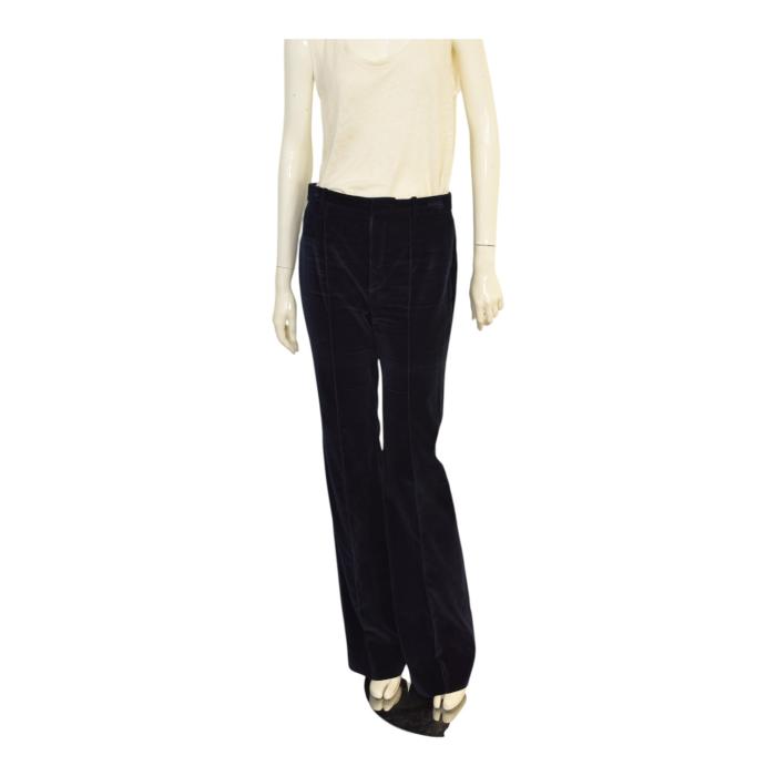 Saint Laurent Blue Black Velvet Velour Jacket & Pants Trousers Suit Set Fr 38