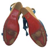 Christian Louboutin Blue Leather Fabric Ankle Tie Up Espadrille Wedge Sandals 9