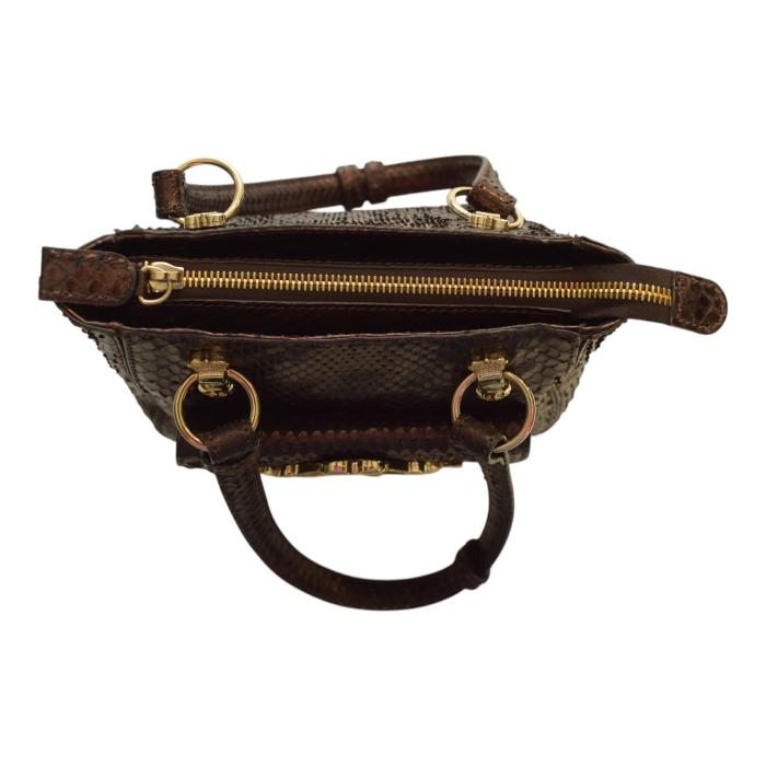Iceberg Shiny Brown Snakeskin Leather Top Handles Small Handbag Shoulder bag
