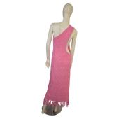 Dodo Bar Or - Pas Pour Toi Pink One Shoulder Long Dress & Fringes size 42