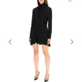 Saint Laurent Black Crepe Asymmetrical Mini Dress M Draped Tie-Neck Dress $3,195