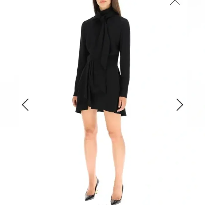 Saint Laurent Black Crepe Asymmetrical Mini Dress M Draped Tie-Neck Dress $3,195