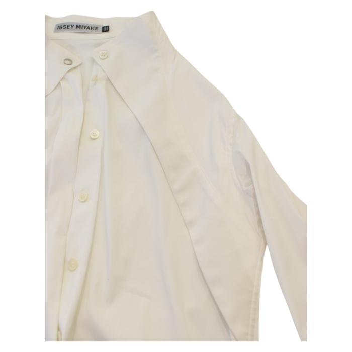 Issey Miyake White Cotton Pleats Button Down Shirt Long Top Size 3