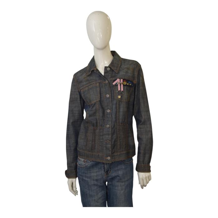 Galliano Magic John Blue Denim Fitted Collared Button Jacket size 32/ 46