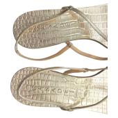 Casadei 8035 T-Strap Slingback Sandal Gold crocodile embossed leather size 8,5