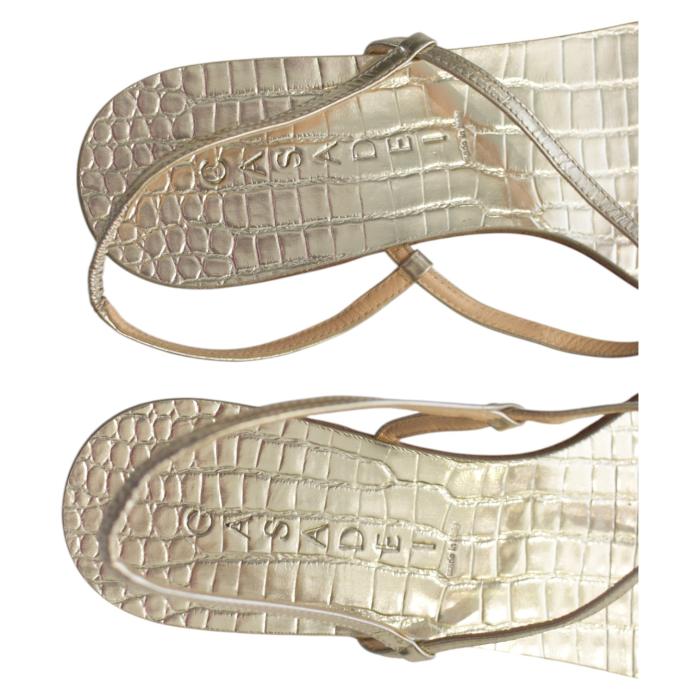 Casadei 8035 T-Strap Slingback Sandal Gold crocodile embossed leather size 8,5
