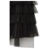 Twinset Black Tulle Tiered Ruffled Sheer Sleeves Maxi Evening Gown Dress size 40