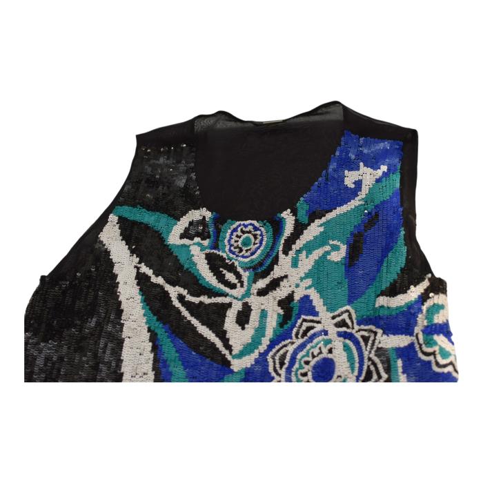 Nenette Sequined Black Blue Turquoise Viscose Sleeveless Tank Mini Dress size 42