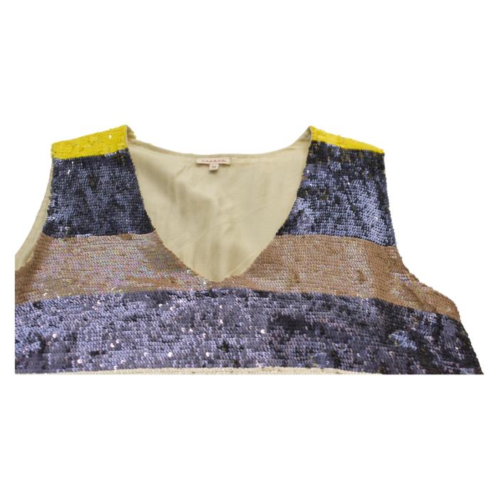P.A.R.O.S.H. Parosh Blue Yellow Sequined Silk Top Sleeveless Tank Blouse size M