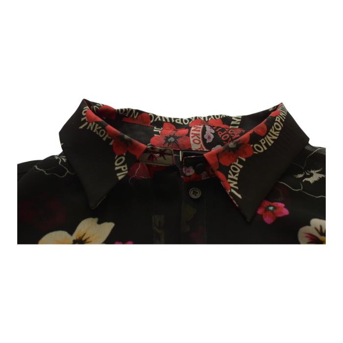 PINKO button down long sleeve black with floral print shirt top blouse size 42