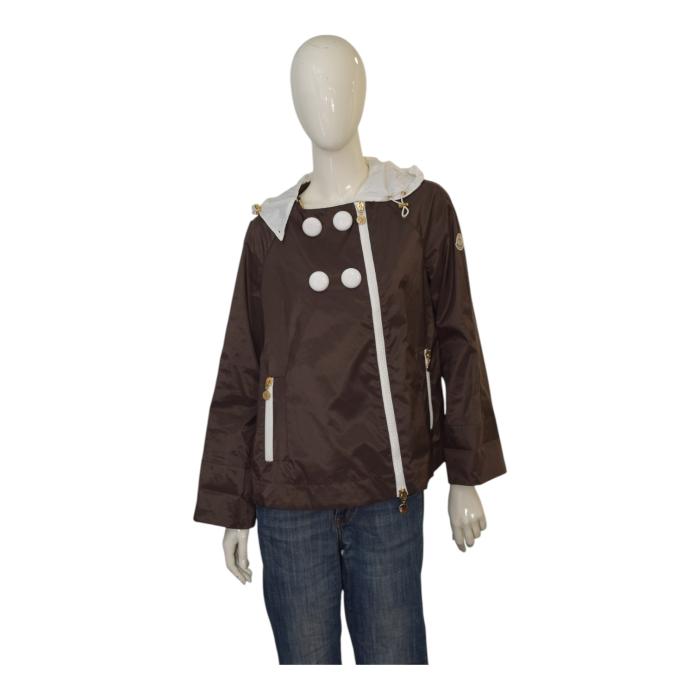 MONCLER Esterel Brown & White Giubbotto light raincoat jacket with hood size 3