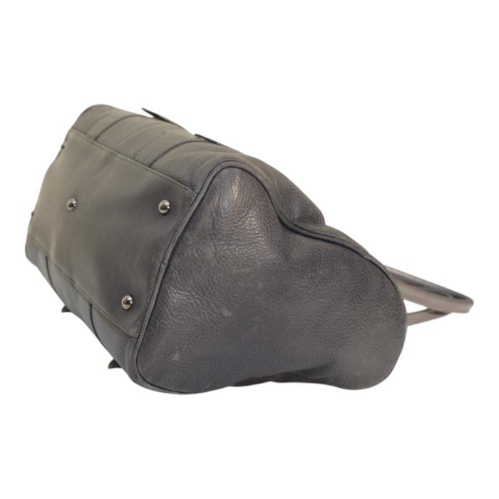 Longchamp Kate Moss Gray Pebbled Leather Zipper Top Satchel bag Handbag