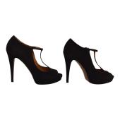 Gucci Black Suede Leather Mary Janes Peep toe Heel Platform Pumps sz 39,5 US 9,5
