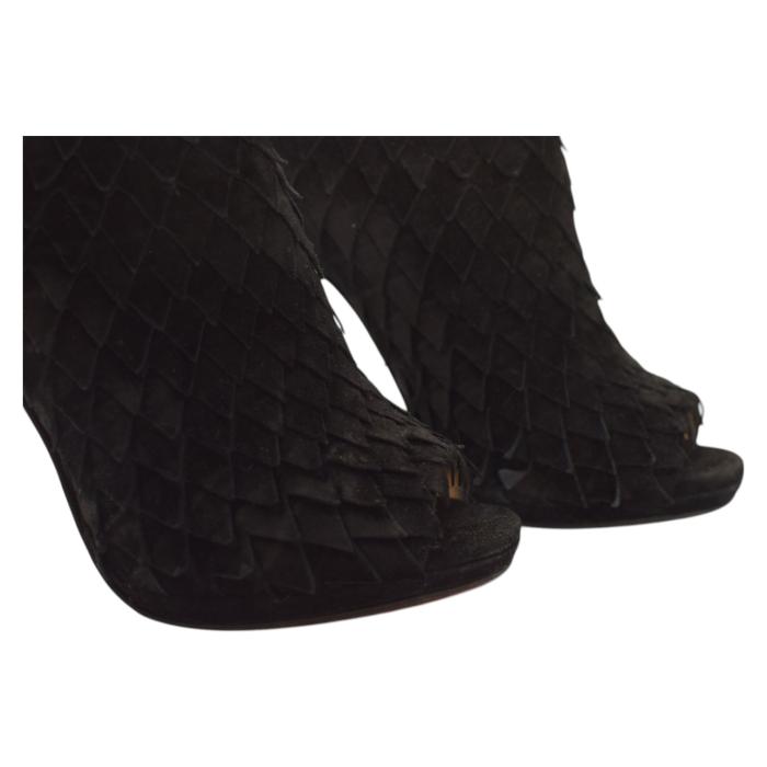 Christian Louboutin Black Suede Diplonana Open Toe Ankle Booties Size 37.5