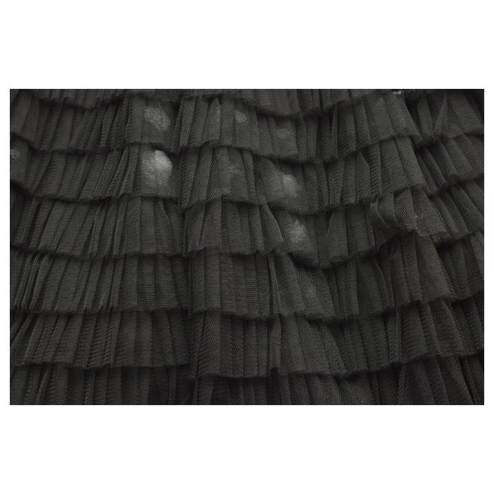 Twinset Black Tulle Tiered Ruffled Sheer Sleeves Maxi Evening Gown Dress size 40