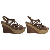 Miu Miu Brown Leather Jute Wedge Heel Sandal Platform Shoes Espadrilles SZ 39