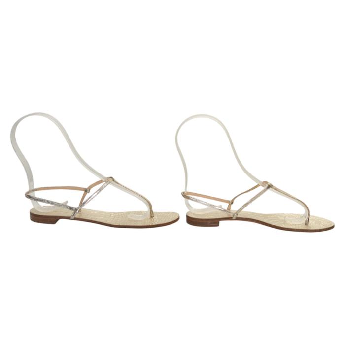 Casadei 8035 T-Strap Slingback Sandal Gold crocodile embossed leather size 8,5