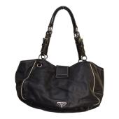 Prada Black Nappa Leather Double Front Flap Buckle Pockets Shoulder Bag