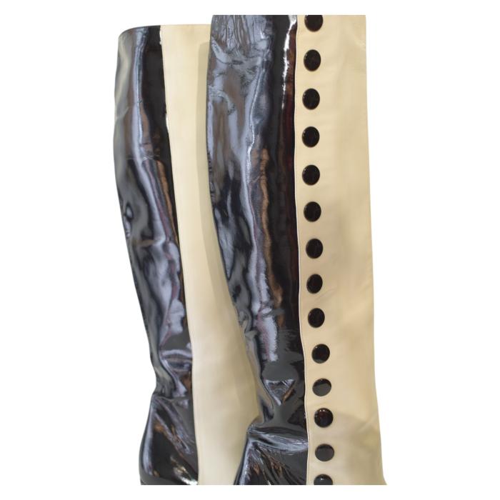 Chanel Black & White Monochrome Lambskin And Patent Leather Knee Boots Size 39.5 or 9.5 US
