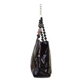 Roberta Gandolfi Black Patent Leather Beaded Top Handles Handbag Zipper Bag