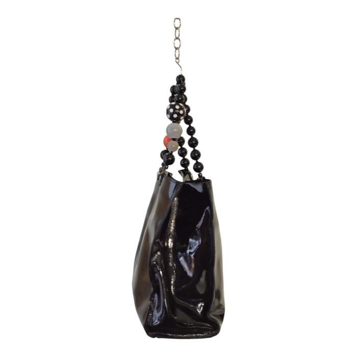 Roberta Gandolfi Black Patent Leather Beaded Top Handles Handbag Zipper Bag