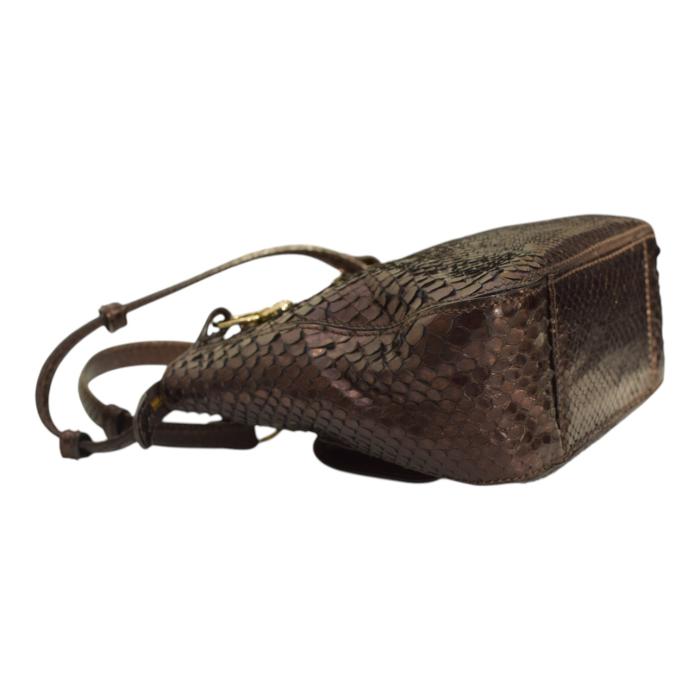 Iceberg Shiny Brown Snakeskin Leather Top Handles Small Handbag Shoulder bag