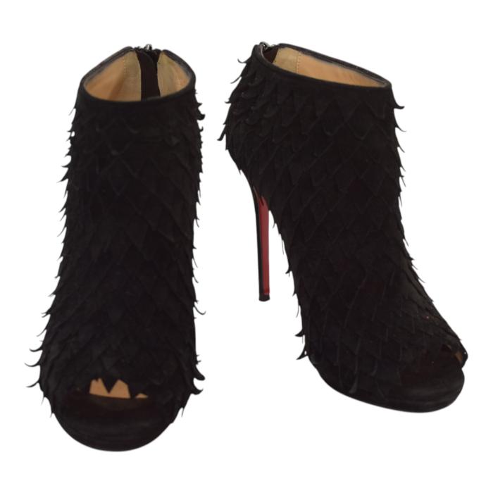 Christian Louboutin Black Suede Diplonana Open Toe Ankle Booties Size 37.5