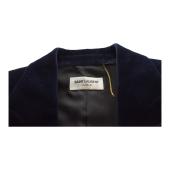 Saint Laurent Blue Black Velvet Velour Jacket & Pants Trousers Suit Set Fr 38