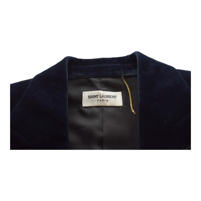 Saint Laurent Blue Black Velvet Velour Jacket & Pants Trousers Suit Set Fr 38