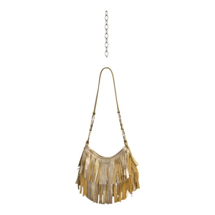 Yves Saint Laurent Rive Gauche Gold Leather Fringe Hobo Boheme Shoulder Bag
