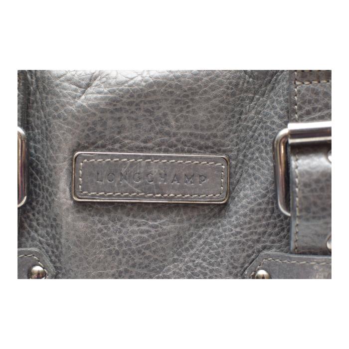 Longchamp Kate Moss Gray Pebbled Leather Zipper Top Satchel bag Handbag