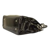 Roberta Gandolfi Black Patent Leather Beaded Top Handles Handbag Zipper Bag