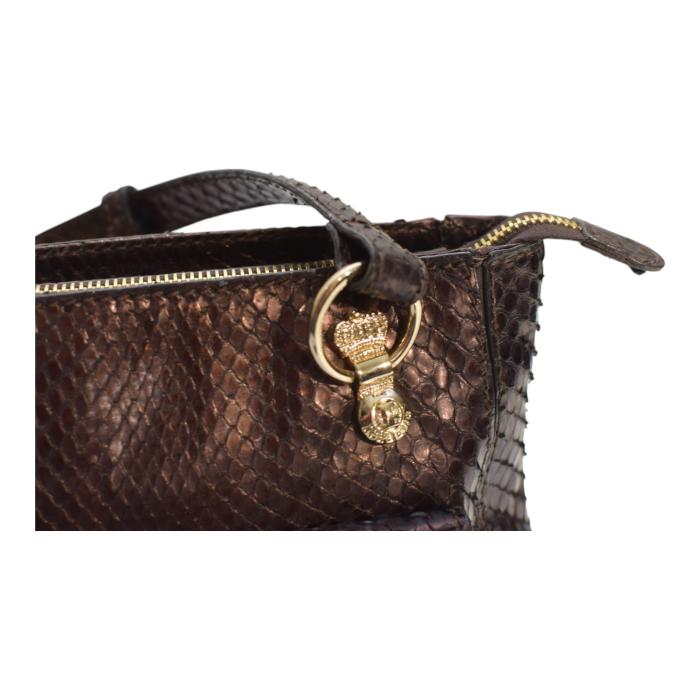 Iceberg Shiny Brown Snakeskin Leather Top Handles Small Handbag Shoulder bag