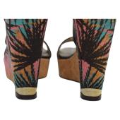 Jimmy Choo Black Leather and Palm Embroidered Cork Portia Wedge Sandals Size 39