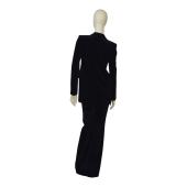 Saint Laurent Blue Black Velvet Velour Jacket & Pants Trousers Suit Set Fr 38