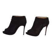 Christian Louboutin Black Suede Diplonana Open Toe Ankle Booties Size 37.5