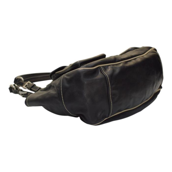 Prada Black Nappa Leather Double Front Flap Buckle Pockets Shoulder Bag