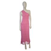 Dodo Bar Or - Pas Pour Toi Pink One Shoulder Long Dress & Fringes size 42