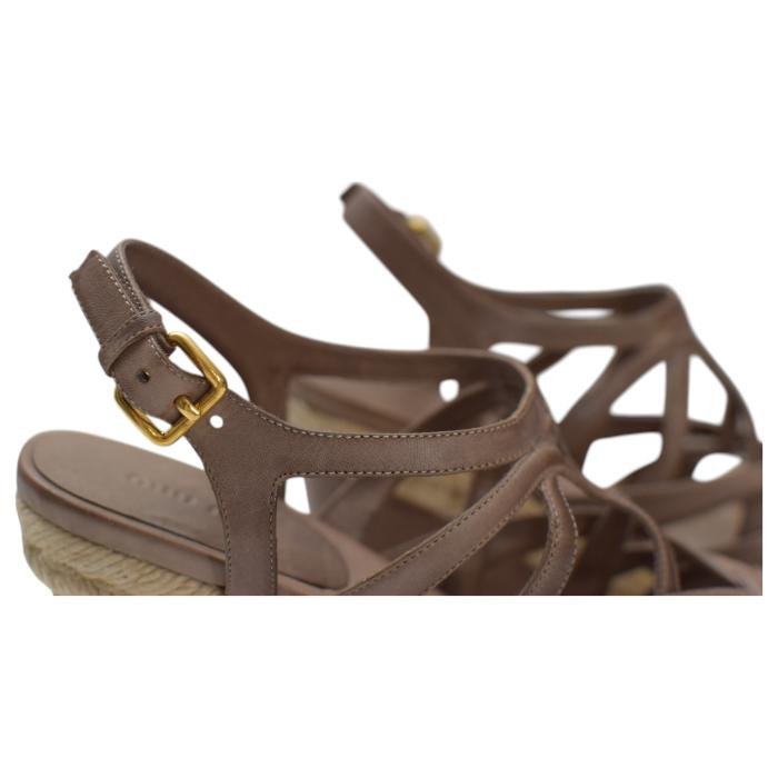 Miu Miu Brown Leather Jute Wedge Heel Sandal Platform Shoes Espadrilles SZ 39