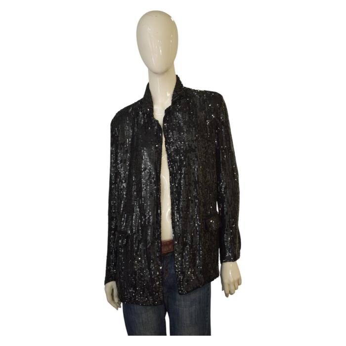 Parosh P.A.R.O.S.H. Black Fully Sequined Open Front Jacket Blazer size M, New
