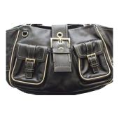 Prada Black Nappa Leather Double Front Flap Buckle Pockets Shoulder Bag