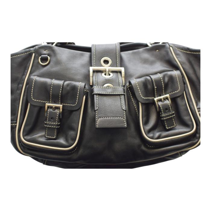 Prada Black Nappa Leather Double Front Flap Buckle Pockets Shoulder Bag