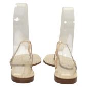 Casadei 8035 T-Strap Slingback Sandal Gold crocodile embossed leather size 8,5