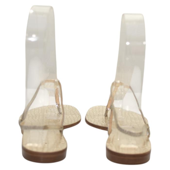 Casadei 8035 T-Strap Slingback Sandal Gold crocodile embossed leather size 8,5