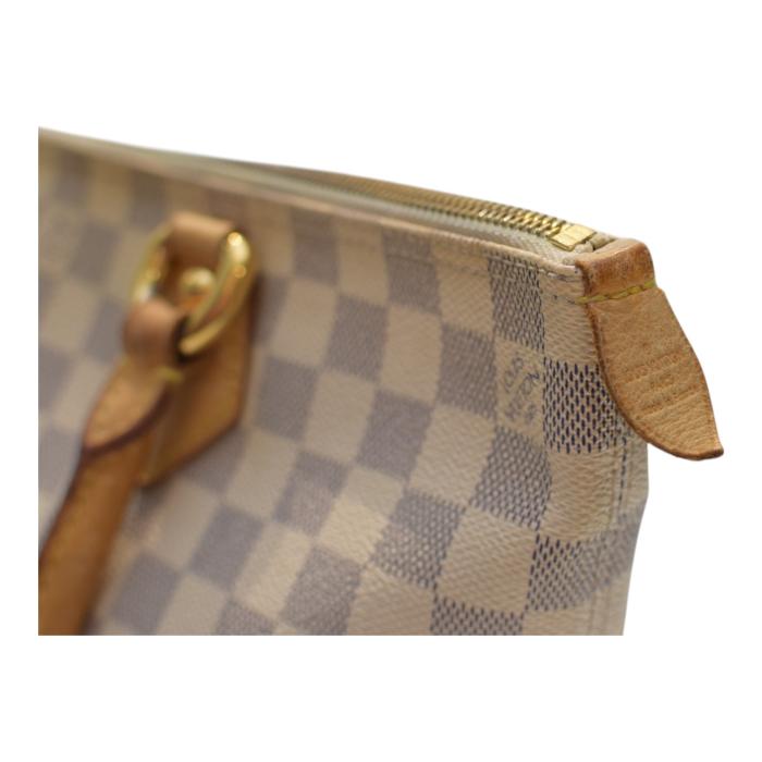 LOUIS VUITTON Damier Azur Canvas Saleya PM Tote Vintage Bag Vachetta leather