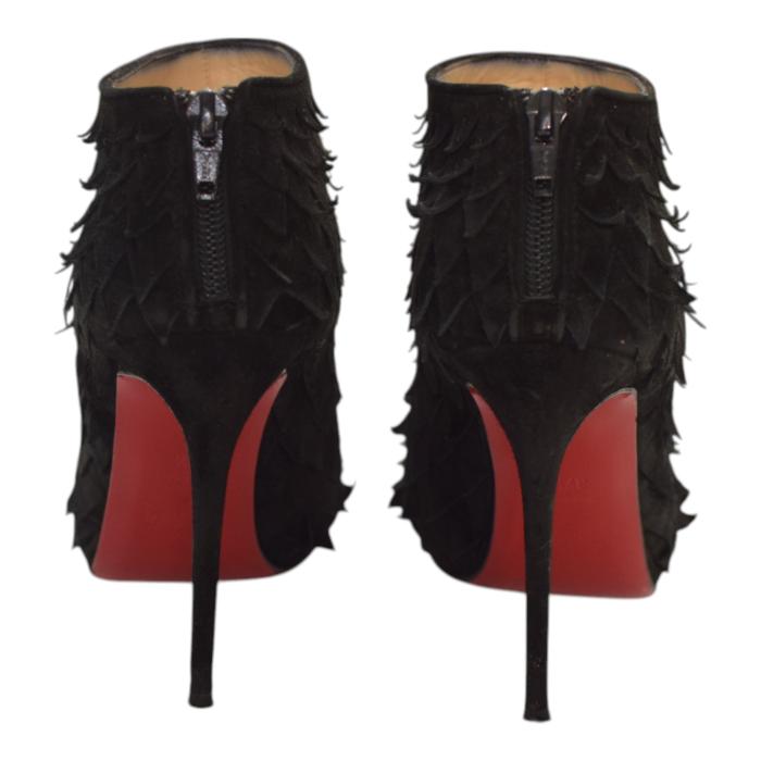 Christian Louboutin Black Suede Diplonana Open Toe Ankle Booties Size 37.5
